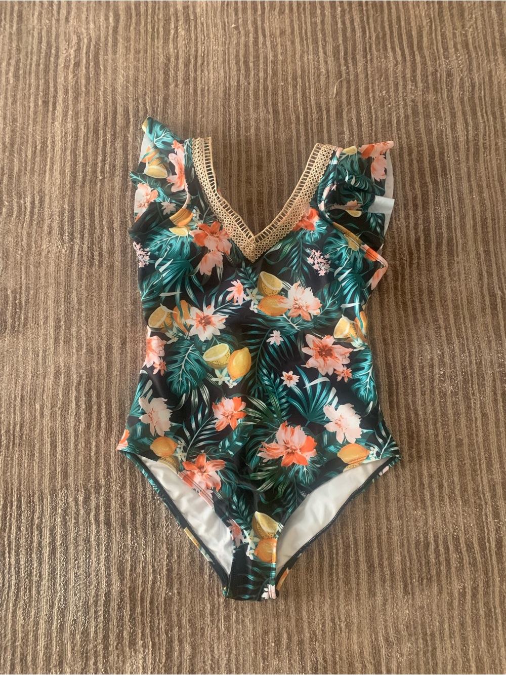 Amazon Kids One-Piece Swimsuit in Green, Pink, Yellow Floral Print